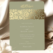Invitation En Aluminium Élégant Mariage Floral Islamique Gold Sage Vert