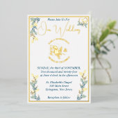 Invitation En Aluminium Élégant Mariage Floral Jaune (Debout devant)