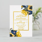 Invitation En Aluminium Élégant Mariage floral jaune et bleu (Debout devant)