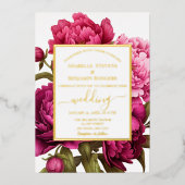 Invitation En Aluminium Élégant Mariage floral Magenta Peony (Recto)