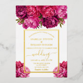 Invitation En Aluminium Élégant Mariage floral Magenta Peony (Recto)