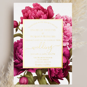 Invitation En Aluminium Élégant Mariage floral Magenta Peony