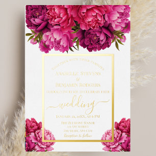 Invitation En Aluminium Élégant Mariage floral Magenta Peony