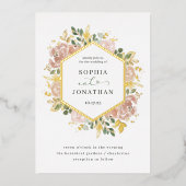 Invitation En Aluminium Elégant Mariage floral neutre | Or (Recto)