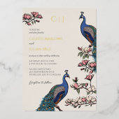 Invitation En Aluminium Élégant Mariage Floral Peacock Or (Recto)
