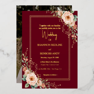 Invitation En Aluminium Élégant mariage floral rose et bordeaux