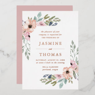 Invitation En Aluminium Élégant mariage floral rose poudrée et pêche