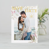 Invitation En Aluminium Élégant Mariage Floral Rose Sauvage Enregistrer La (Debout devant)