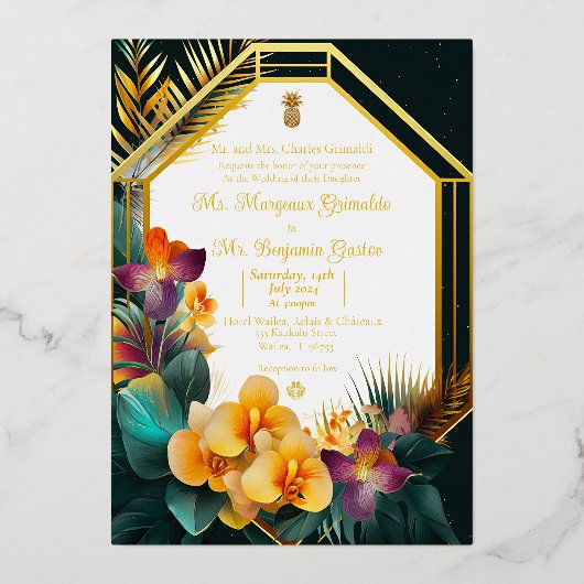 Invitation En Aluminium Elégant Mariage Formal Destination Tropical (Recto)