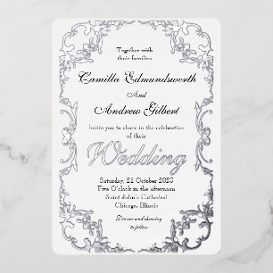Invitation En Aluminium Élégant Mariage frontière Argent