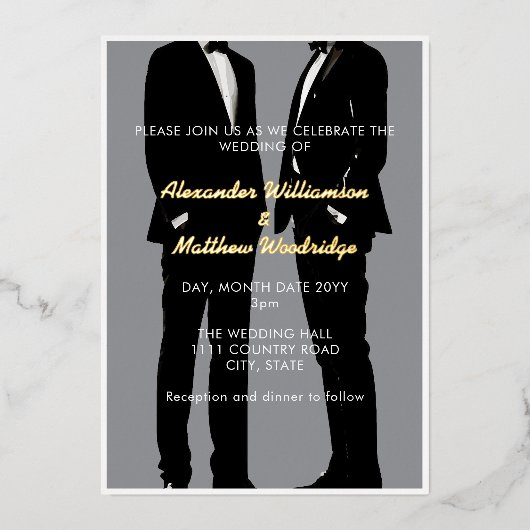 Invitation En Aluminium Elégant Mariage gay moderne (Recto)