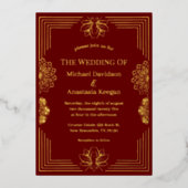 Invitation En Aluminium élégant mariage géométrique indien or rouge modern (Recto)