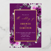Invitation En Aluminium Élégant Mariage géométrique violet rustique (Recto)