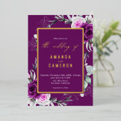 Invitation En Aluminium Élégant Mariage géométrique violet rustique (Debout devant)