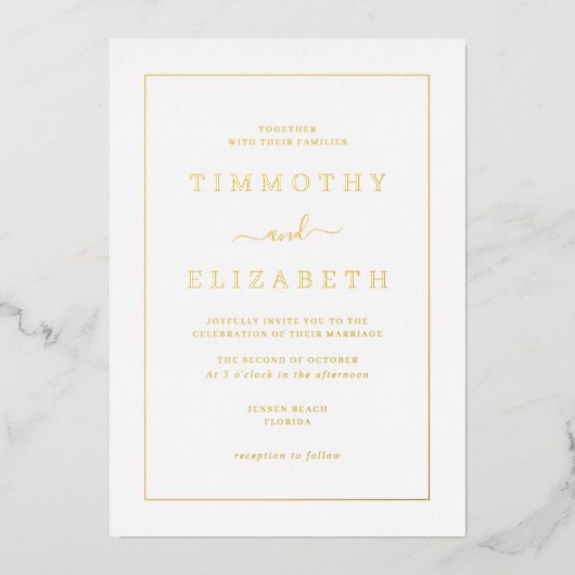 Invitation En Aluminium Élégant Mariage Gold Foil (Recto)