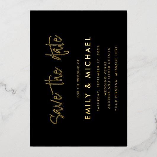Invitation En Aluminium Elégant mariage Gold Foil Enregistrer la date (Recto)