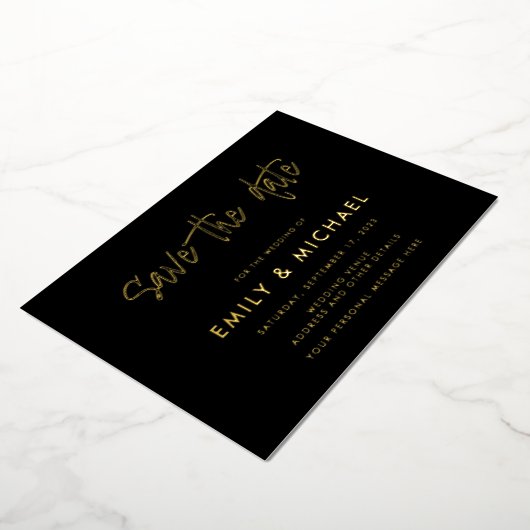 Invitation En Aluminium Elégant mariage Gold Foil Enregistrer la date (Rotation)