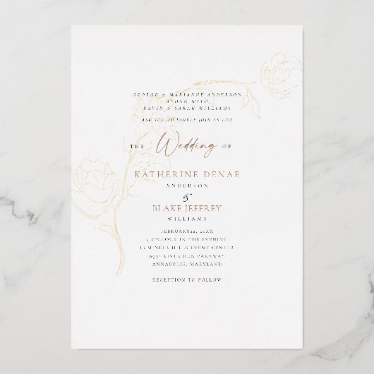 Invitation En Aluminium Élégant Mariage Grace Foil Gold et Black Text (Recto)