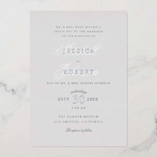 Invitation En Aluminium Elégant Mariage gris argent (Recto)