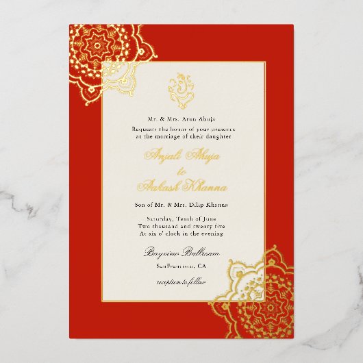 Invitation En Aluminium Élégant mariage indien Mandala et Ganesh (Recto)