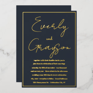 Invitation En Aluminium Élégant Mariage Indigo Blue & Gold