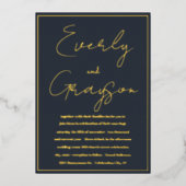 Invitation En Aluminium Élégant Mariage Indigo Blue & Gold (Recto)