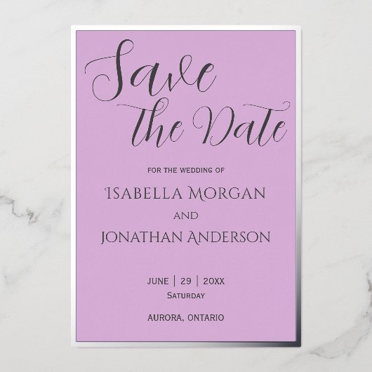 Invitation En Aluminium Élégant Mariage Lilac Purple Minimal Enregistrer L (Recto)
