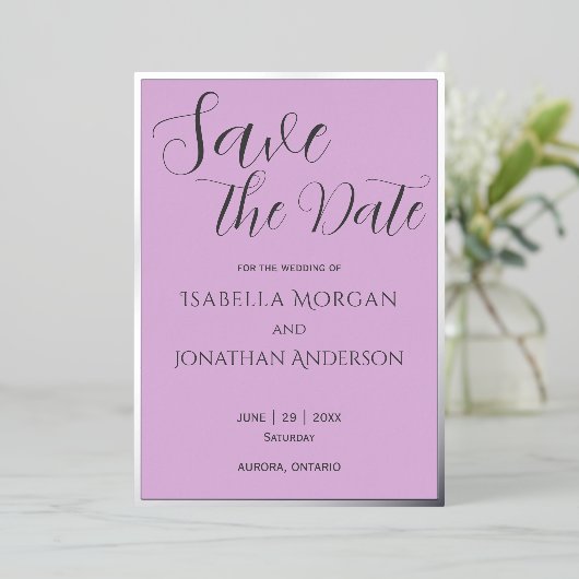 Invitation En Aluminium Élégant Mariage Lilac Purple Minimal Enregistrer L (Debout devant)