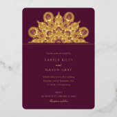 Invitation En Aluminium Élégant Mariage Mandala en or Plum Bourgogne (Recto)
