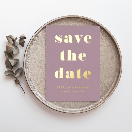 Invitation En Aluminium Elégant Mariage Mauve Enregistrer La Date Or