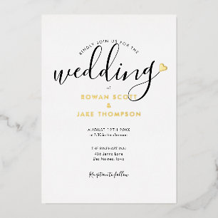 Invitation En Aluminium Élégant Mariage Minimaliste à Cœur de Script
