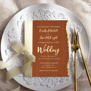 Invitation En Aluminium Élégant Mariage Minimaliste Moderne en Terre Cuite