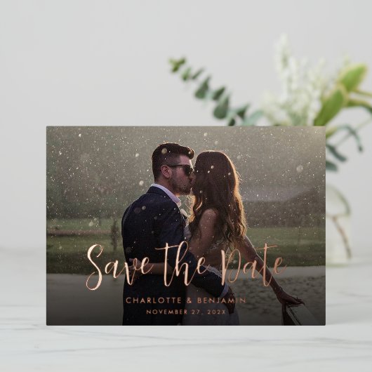 Invitation En Aluminium Élégant mariage moderne Enregistrer la date Faire- (Debout devant)