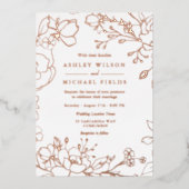 Invitation En Aluminium Élégant Mariage moderne Real Rose or Floral (Recto)