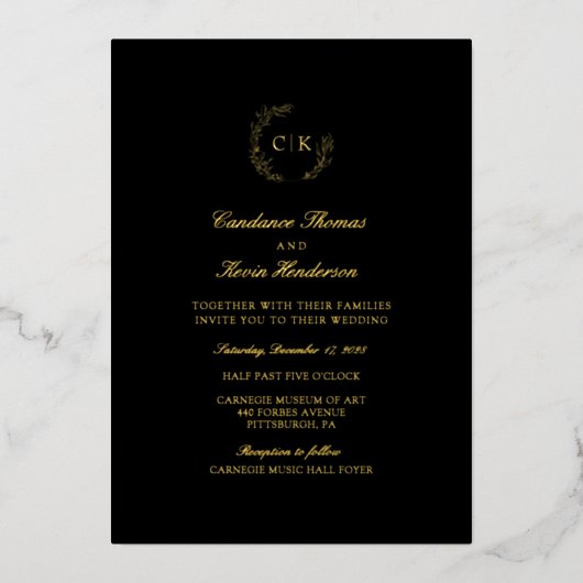 Invitation En Aluminium Élégant Mariage Monogramme (Recto)