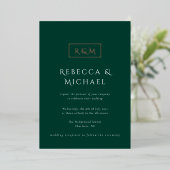 Invitation En Aluminium Élégant Mariage Monogramme Emerald Green (Debout devant)