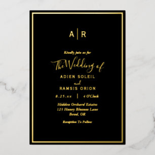 Invitation En Aluminium Élégant Mariage Monogramme Moderne Or Noir