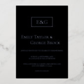 Invitation En Aluminium Élégant Mariage Monogramme Noir Et Argent Simple (Recto)