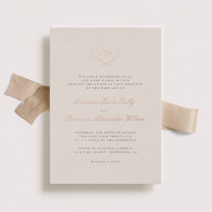 Invitation En Aluminium Élégant Mariage Monogramme Rose Or Forêt