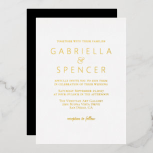 Invitation En Aluminium Élégant Mariage noir blanc or moderne