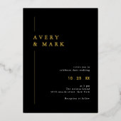 Invitation En Aluminium Élégant Mariage Noir Et Or (Recto)