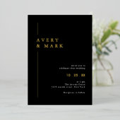 Invitation En Aluminium Élégant Mariage Noir Et Or (Debout devant)