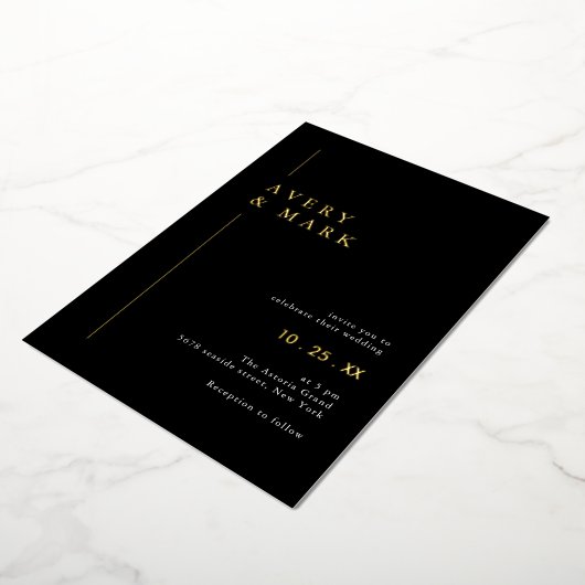 Invitation En Aluminium Élégant Mariage Noir Et Or (Rotation)