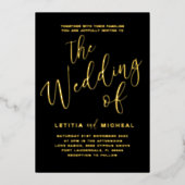 Invitation En Aluminium Élégant Mariage noir & or (Recto)