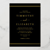 Invitation En Aluminium Élégant Mariage noir or simple (Recto)
