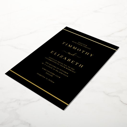 Invitation En Aluminium Élégant Mariage noir or simple (Rotation)