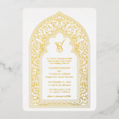 Invitation En Aluminium Elégant Mariage or Arabesque (Recto)