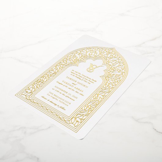 Invitation En Aluminium Elégant Mariage or Arabesque (Rotation)