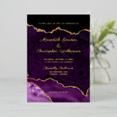 Invitation En Aluminium Élégant Mariage or d'agate violet (Debout devant)