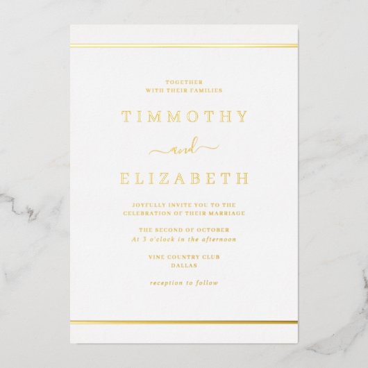 Invitation En Aluminium Élégant Mariage or simple (Recto)